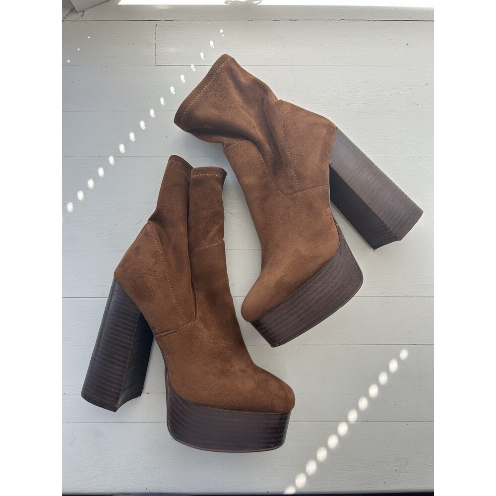 STEVE MADDEN Brown Funky Chunky Heel Platform Ankle Boots Hoopla SZ 7.5